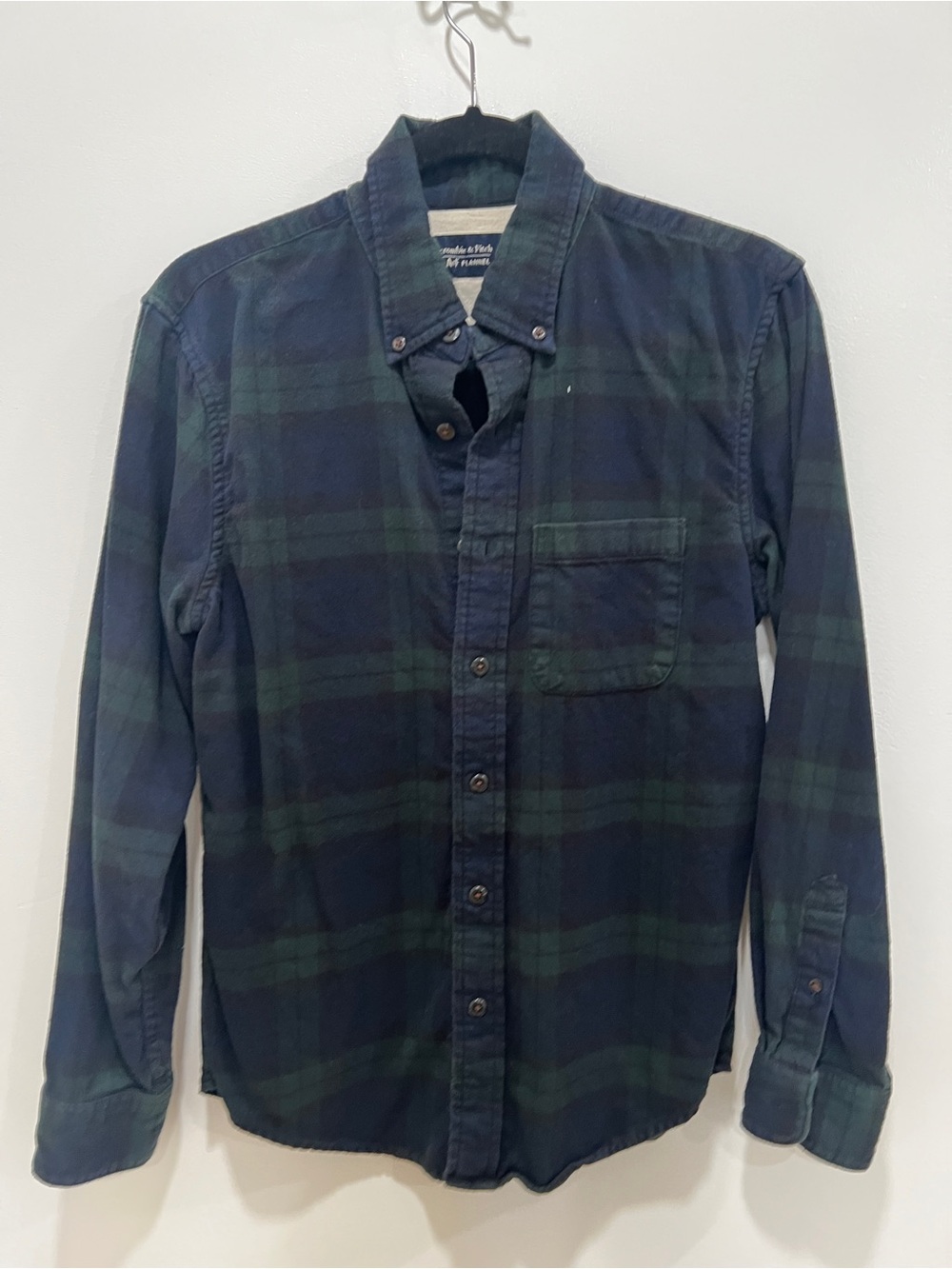 Abercrombie & Fitch Green and Navy Plaid Button-Down Shirt